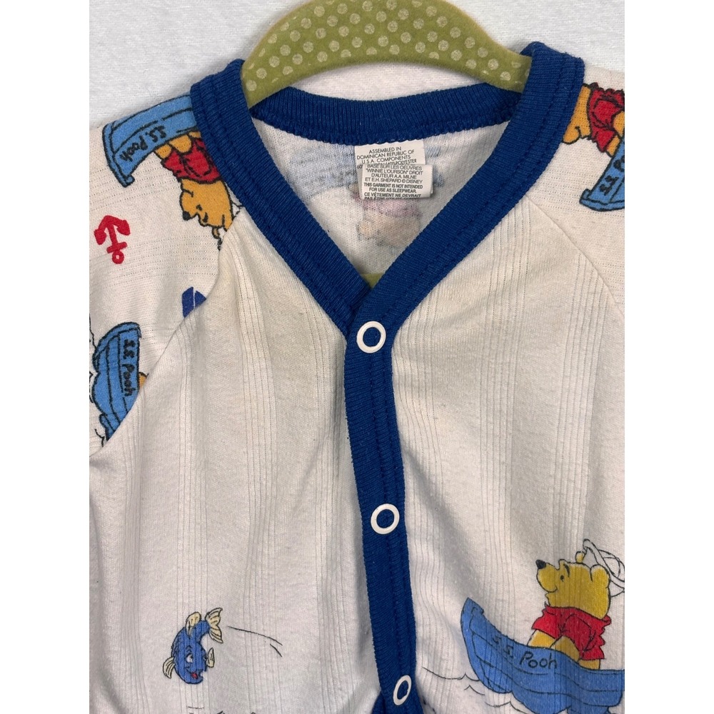 Vtg Disney Winnie the Pooh Baby Nautical Cardigan Top Pants Set Sz NB White Blue - Picture 3 of 8
